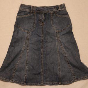 Below-the-Knee Flared Jean Skirt With Pockets